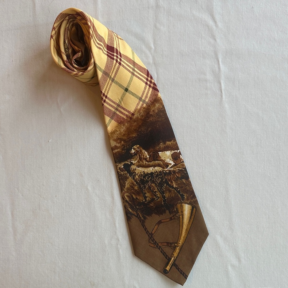 Ralph Lauren Yellow and Brown Hunting Scene Tie